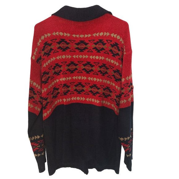 Nomadic Traders Womens L Red Black Southwestern Button Front Cardigan Sweater - Picture 7 of 7